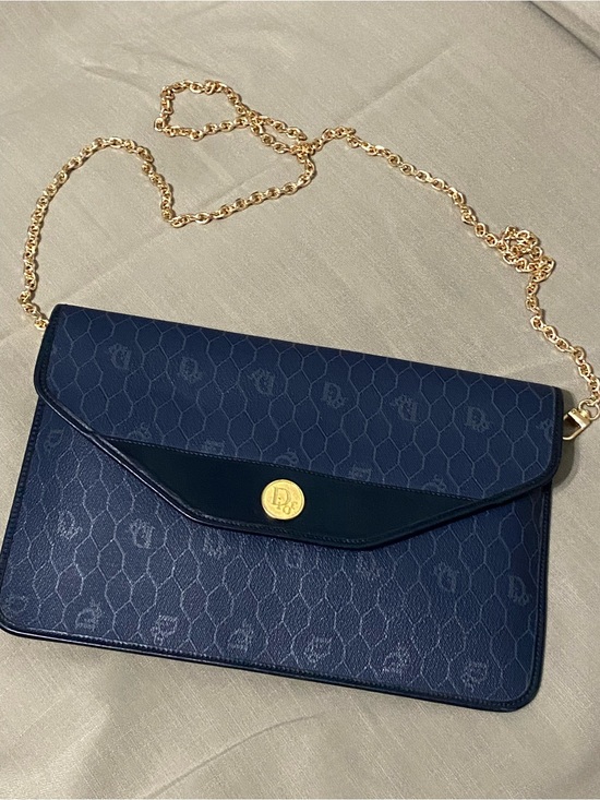 Dior Handbags - Vintage DIOR Oversized Clutch Bag Wallet Navy Honeycomb Chain Added